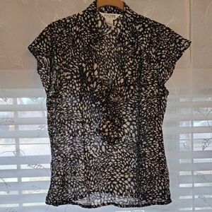 Allison Taylor Woman's Black and White Ruffled Short Sleeve Blouse, Size: M
